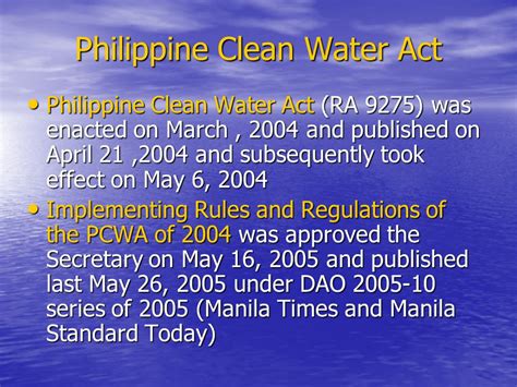 Philippine Clean Water Act of 2004 (Republic Act No. 9275)..